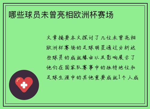 哪些球员未曾亮相欧洲杯赛场